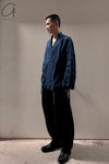 AVIVA JIFEI XUE Indigo Stripe Linen Short Kimono Jacket A21-KJS Reversible Indigo Stripe Linen Short Kimono Jacket